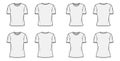 T-shirt technical fashion illustration set with crew neck, fitted and oversized long and regular body, short sleeves