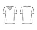 T-shirt technical fashion illustration with V neck, fitted oversized body short sleeves, flat.