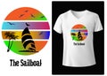 t shirt template vector print with sailboat background apparel style in the sea