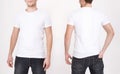 T-shirt template. Front and back view. Mock up isolated on white background.