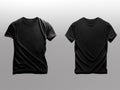 T-shirt template set. black color. Man woman unisex model. Two t shirt mockup. Front side. Flat design. Isolated. Gray