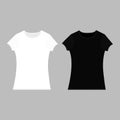 T-shirt template set. Black white color. Man woman unisex model. Two t shirt mockup. Front side. Flat design. . Gray backg Royalty Free Stock Photo