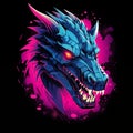 t-shirt vector, 80s retrowave dragon, vivid, pink and blue light Royalty Free Stock Photo