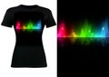 Black T-shirt Design with Abstract Colorful Sound Wave