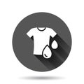 T-shirt washing icon in flat style. Clothes dry vector illustration on black round background with long shadow effect. Shirt