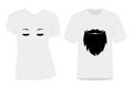 Couple t shirt design, vector. He and she. Closed woman eyes and man beard illustration. Creative art design Royalty Free Stock Photo