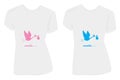 Woman t-shirt design, baby loading, vector. Stork holding baby, cartoon illustration isolated