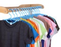 T-shirts hanging on hangers Royalty Free Stock Photo