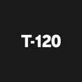 T-120 sign. T-120 text, title, sticker. Design element for video cassettes. The 1980s aesthetics. Duration of possible