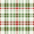 A t tartan pattern features intersecting lines in red, green, black, and white, creating a classic plaid design Royalty Free Stock Photo