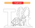 Letter T and funny cartoon turtle. Coloring page. Animals alphabet a-z. Cute zoo alphabet in vector for kids learning English voca Royalty Free Stock Photo