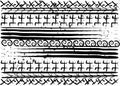 Afro ethnic pattern. Handmade geometric symbols and horizontal stripes. Black and white print design for your textiles. African 