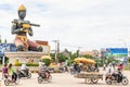 The Ta Dumbong Kro Nhong statue and Khmer people at roundabout of Battambang, Cambodia Royalty Free Stock Photo