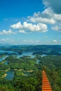 Ta Dung lake in the summer. Blue sky and cloudy on the lake and the trees on the small island paradise. Dak Nong global geological