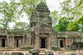 Ta Prohm the temple ruins overgrown with trees at Angkor, Siem Royalty Free Stock Photo