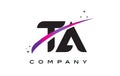 TA T A Black Letter Logo Design with Purple Magenta Swoosh