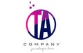 TA T A Circle Letter Logo Design with Purple Dots Bubbles