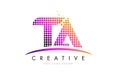 TA T A Letter Logo Design with Magenta Dots and Swoosh