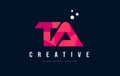 TA T A Letter Logo with Purple Low Poly Pink Triangles Concept