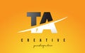 TA T A Letter Modern Logo Design with Yellow Background and Swoosh.