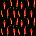 Tabasco hot peppers, capsicums watercolor seamless pattern isolated on dark. Royalty Free Stock Photo