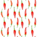 Tabasco hot peppers, capsicums watercolor seamless pattern isolated on white. Royalty Free Stock Photo