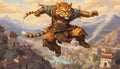 Tabaxi Monk jumping in the city cinematic image