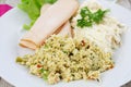 Tabbouleh, celery and cooked chicken slices