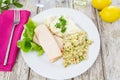 Tabbouleh, celery and cooked chicken slices