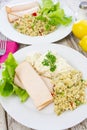 Tabbouleh, celery and cooked chicken slices