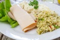 Tabbouleh, celery and cooked chicken slices