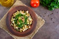 Tabbouleh - hot salad of couscous, meat, fried vegetables and parsley