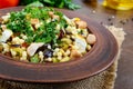 Tabbouleh - hot salad of couscous, meat, fried vegetables and parsley