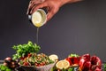 Tabbouleh Levantine vegetarian salad made of chopped parsley, with tomatoes, mint, onion and bulgur, and seasoned with olive oil, Royalty Free Stock Photo