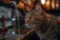 Tabby Cat Captivated by Dripping Faucet Royalty Free Stock Photo