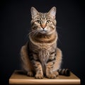 Powerful Portraits: Tabby Cat On Wooden Board Stock Photo