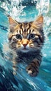 A Tabby Cat Enjoying a Swim in the Water .