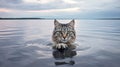 Tabby Cat In Water: A Captivating Wildlife Float By David Burdeny
