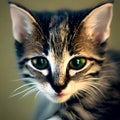 Tabby cat, kitten\'s head with wide eyes ai Generated, generative AI, CGI graphics Royalty Free Stock Photo