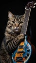 Tabby cat with an M pattern peeking through a guitar fretboard Royalty Free Stock Photo