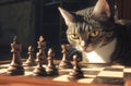 Tabby Cat Observing A Chess Game In Progress Royalty Free Stock Photo