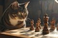 Tabby Cat Observing a Chess Game in Progress Royalty Free Stock Photo