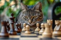 Tabby Cat Observing a Chess Game in Progress Royalty Free Stock Photo