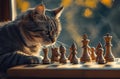 Tabby Cat Observing A Chess Game In Progress Royalty Free Stock Photo