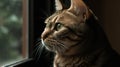 A tabby cat gazing out a window created with Generative AI