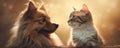 Tabby cat and red dog sitting together and looking at each other. Banner with cute pets. AI generated Royalty Free Stock Photo