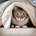 Tabby Cat Under Bed Blanket