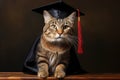 a tabby cat wearing a miniature graduation cap and gown Royalty Free Stock Photo
