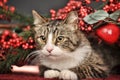 Tabby Christmas cat