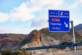 Tabernas desert landscape and road sign, Spain Royalty Free Stock Photo